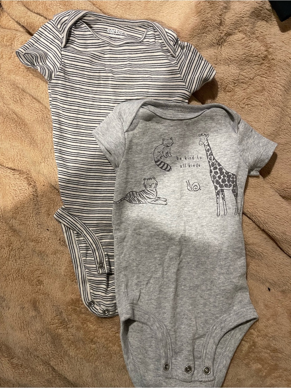 Carter's Gray Striped & Graphic Animal Short-Sleeve One-Piece Set